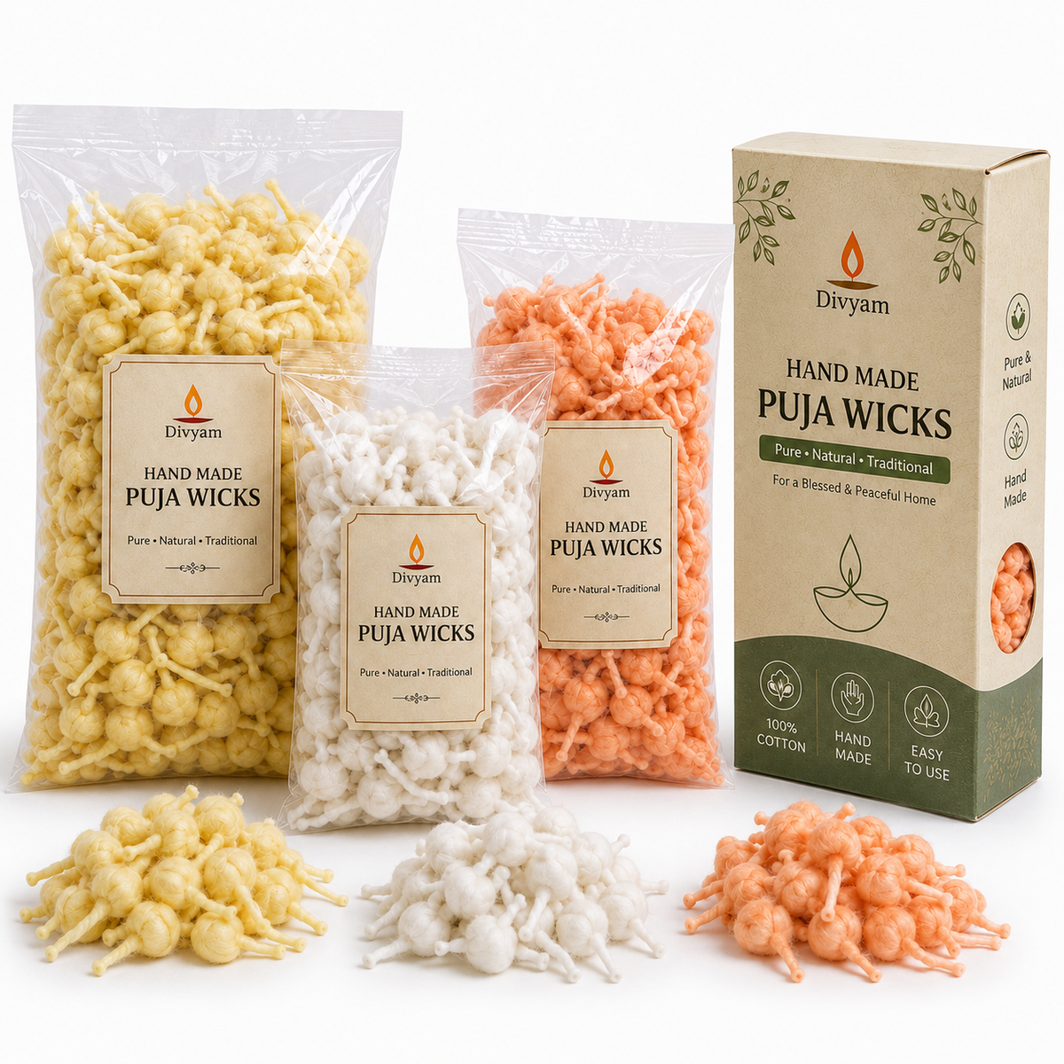 Handmade Coloured Puja Wicks – Pack of 2100 Pieces