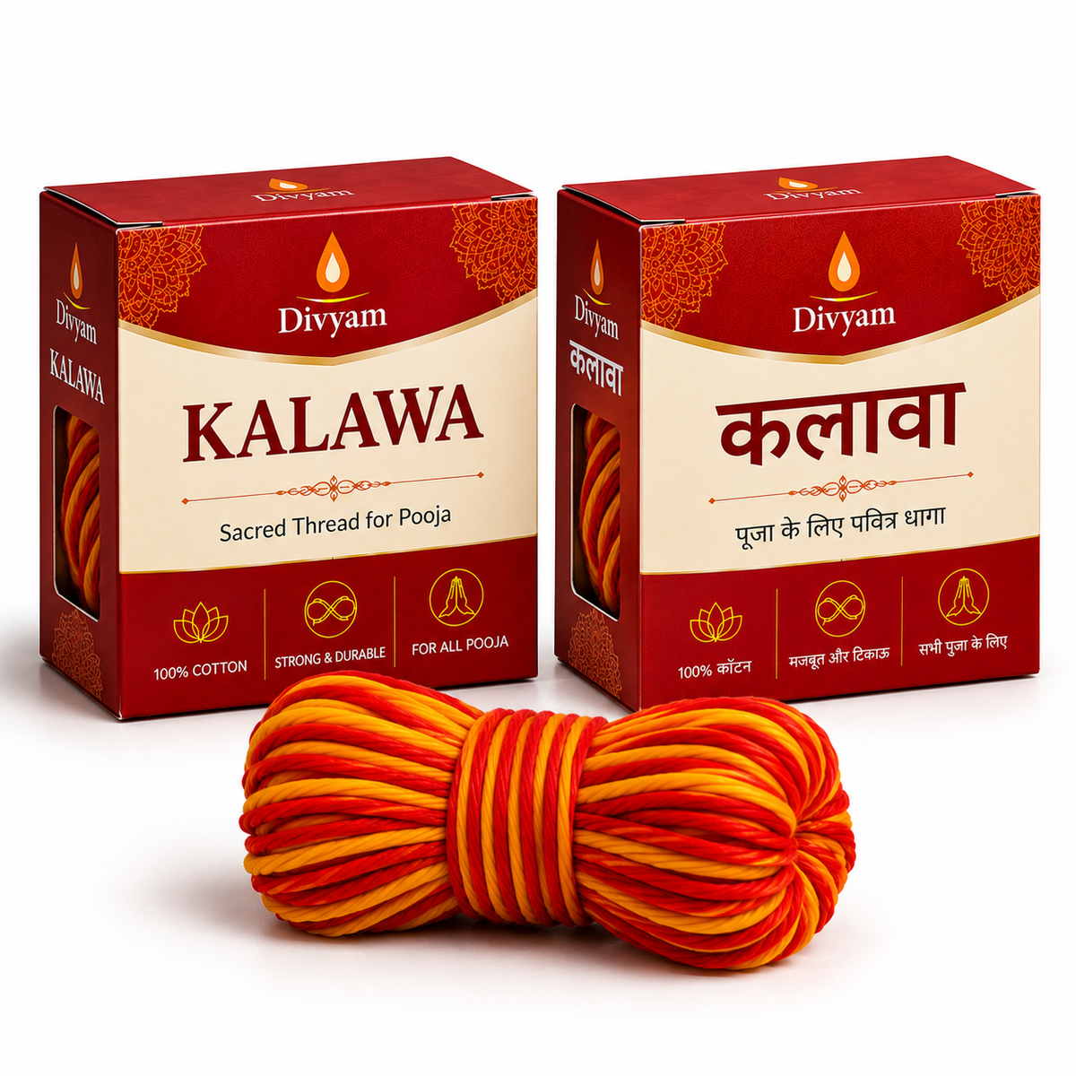 Premium Red & Yellow Kalawa – Sacred Pooja Thread | 60 Gm Pack of 2