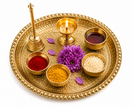 Brass Pooja Thali Set – Handmade Aarti Thali (7 inch) | Mandir & Festival Pooja