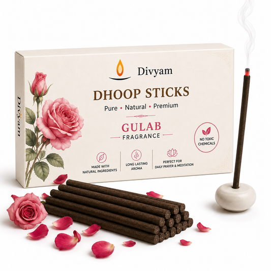 4 Inch Premium Dhoop Sticks With Ceramic Stand | Pure & Natural | Long Lasting Fragrance for Daily Pooja, Prayer & Meditation | 40 pieces