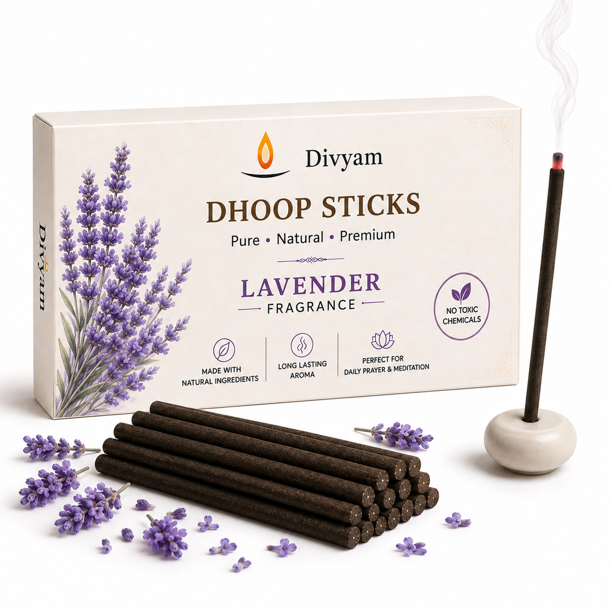 4 Inch Premium Dhoop Sticks With Ceramic Stand | Pure & Natural | Long Lasting Fragrance for Daily Pooja, Prayer & Meditation | 40 pieces